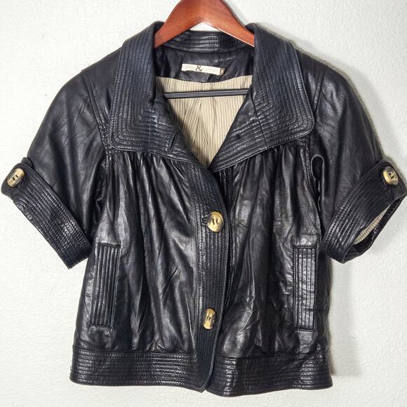 Mike & Chris Cropped Leather Jacket Size XS Downtown Cool Quiet Edge Back Moto - Picture 1 of 11